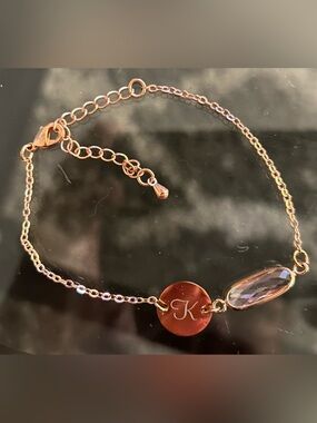 Personalized Rose Gold Initial K Bracelet with Faceted Crystal Accent